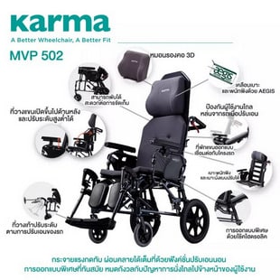 รถเข็น ปรับนอนได้ Karma รุ่น MVP 502 Reclining Foldable Aluminum Wheelchair